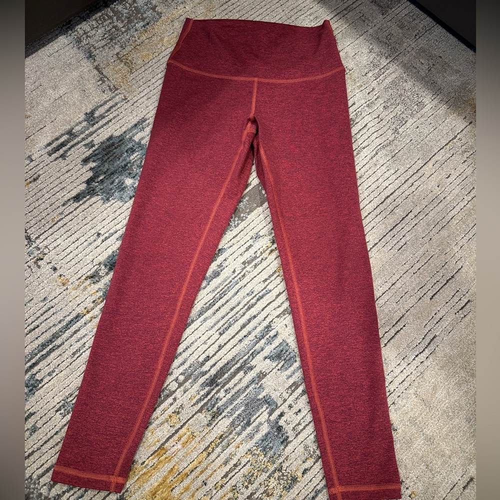 Fleo Maroon Red High-Waist Leggings with Orange Stitching